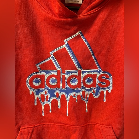 Adidas Kids Red Hoodie with Blue Logo - Picture 2 of 9